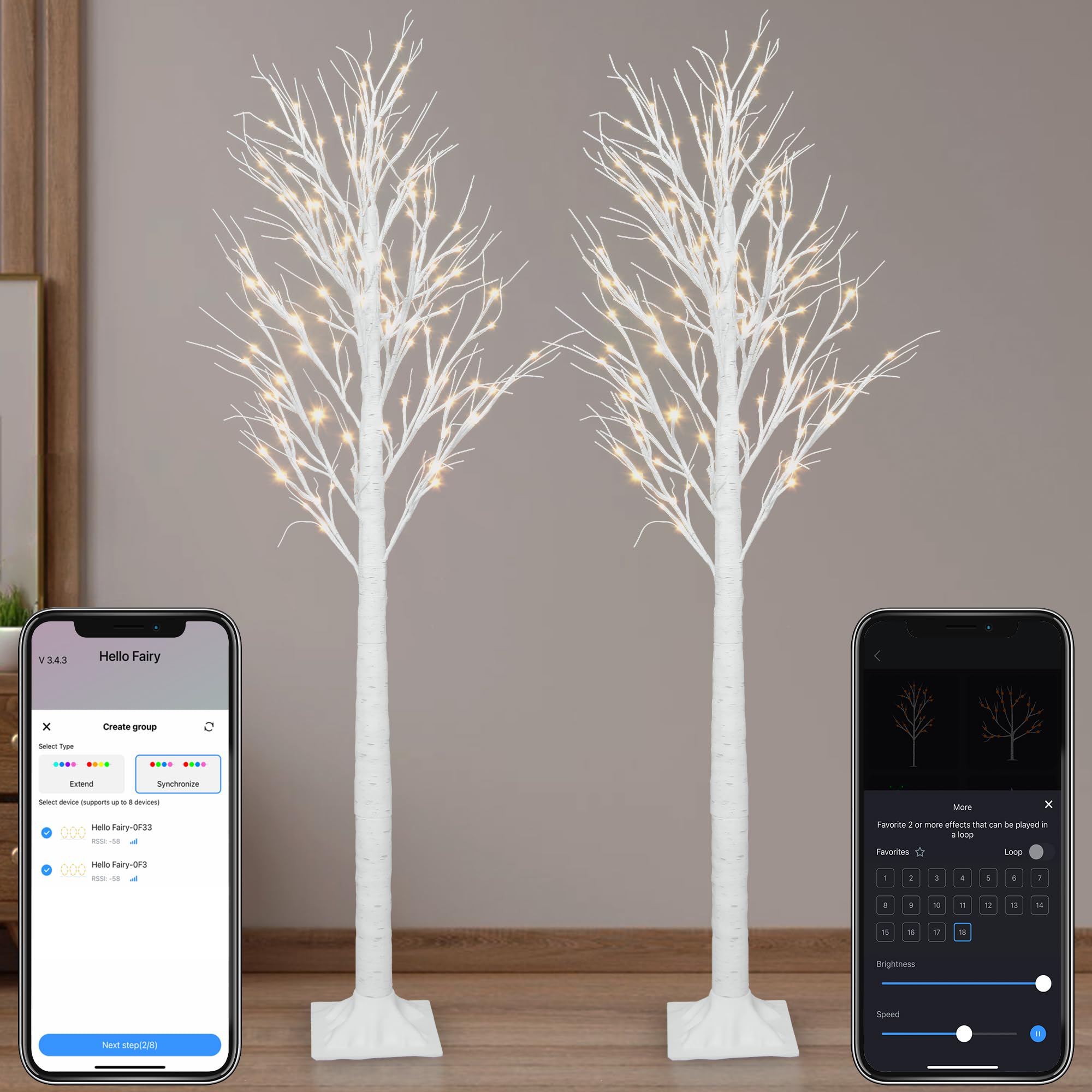 2PACK 6FT Smart Lighted Birch Tree with LED Lights APP Control Dimmable Music Sync Timer Waterproof White Birch Tree with Lights for Indoor Outdoor Holiday Valentines Day Seasonal Ambiance Decor